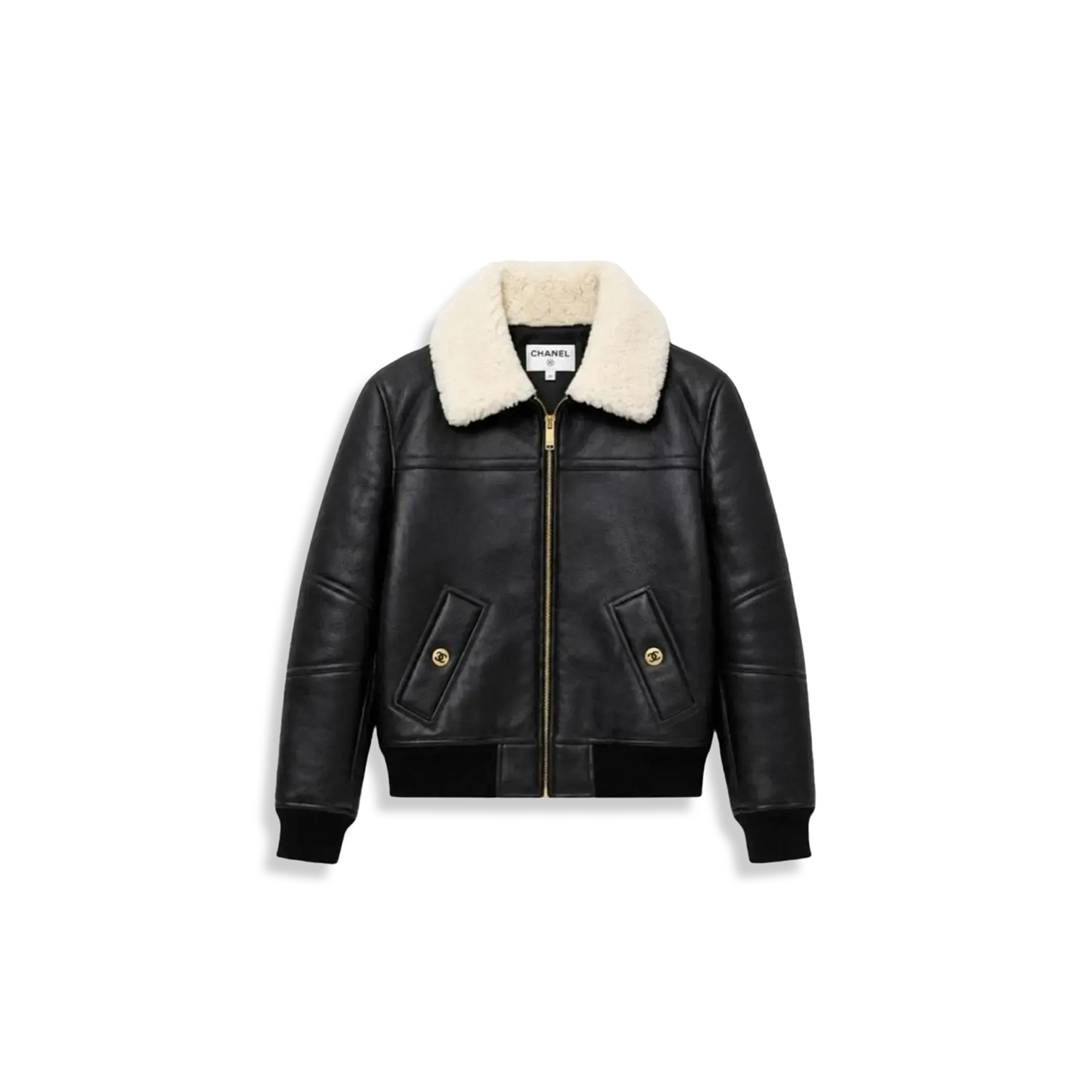 CHANEL JACKET SHEARLING LAMBSKIN BLACK & WHITE